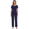 image:imageWiWi Pajamas Set for Women Soft Comfy Loungewear Short Sleeve Tops and Long Pants Viscose from Bamboo Sleepwear Pjs SXXLNavy