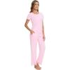image:imageWiWi Pajamas Set for Women Soft Comfy Loungewear Short Sleeve Tops and Long Pants Viscose from Bamboo Sleepwear Pjs SXXLPink
