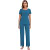 image:imageWiWi Pajamas Set for Women Soft Comfy Loungewear Short Sleeve Tops and Long Pants Viscose from Bamboo Sleepwear Pjs SXXLTeal Blue