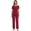 image:imageWiWi Pajamas Set for Women Soft Comfy Loungewear Short Sleeve Tops and Long Pants Viscose from Bamboo Sleepwear Pjs SXXLWine