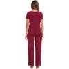 image:imageWiWi Pajamas Set for Women Soft Comfy Loungewear Short Sleeve Tops and Long Pants Viscose from Bamboo Sleepwear Pjs SXXLWine