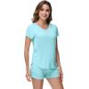 image:imageWiWi Pajamas for Women Bamboo Viscose Vneck Pajama Sets Soft Short Sleeve Nightwear with Pockets SXXLAqua