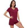 image:imageWiWi Pajamas for Women Bamboo Viscose Vneck Pajama Sets Soft Short Sleeve Nightwear with Pockets SXXLWine