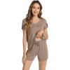 image:imageWiWi Pajamas for Women Short Sleeve Top and Shorts Sets Viscose from Bamboo Pj Sleepwear Pajama Set SXXLCamel