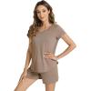 image:imageWiWi Pajamas for Women Short Sleeve Top and Shorts Sets Viscose from Bamboo Pj Sleepwear Pajama Set SXXLCamel