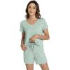 image:imageWiWi Pajamas for Women Short Sleeve Top and Shorts Sets Viscose from Bamboo Pj Sleepwear Pajama Set SXXLCameo Green