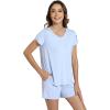 image:imageWiWi Pajamas for Women Short Sleeve Top and Shorts Sets Viscose from Bamboo Pj Sleepwear Pajama Set SXXLLight Blue