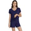 image:imageWiWi Pajamas for Women Short Sleeve Top and Shorts Sets Viscose from Bamboo Pj Sleepwear Pajama Set SXXLNavy