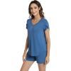 image:imageWiWi Pajamas for Women Short Sleeve Top and Shorts Sets Viscose from Bamboo Pj Sleepwear Pajama Set SXXLPrussian Blue