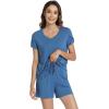 image:imageWiWi Pajamas for Women Short Sleeve Top and Shorts Sets Viscose from Bamboo Pj Sleepwear Pajama Set SXXLPrussian Blue