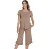 image:imageWiWi Pajamas for Women Viscose from Bamboo Short Sleeve Top and Capri Pants Pajama Set Soft Lounge Pj Sets Nightwear SXXLCamel