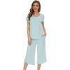 image:imageWiWi Pajamas for Women Viscose from Bamboo Short Sleeve Top and Capri Pants Pajama Set Soft Lounge Pj Sets Nightwear SXXLMist Green