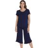 image:imageWiWi Pajamas for Women Viscose from Bamboo Short Sleeve Top and Capri Pants Pajama Set Soft Lounge Pj Sets Nightwear SXXLNavy