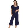 image:imageWiWi Pajamas for Women Viscose from Bamboo Short Sleeve Top and Capri Pants Pajama Set Soft Lounge Pj Sets Nightwear SXXLNavy