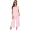 image:imageWiWi Pajamas for Women Viscose from Bamboo Short Sleeve Top and Capri Pants Pajama Set Soft Lounge Pj Sets Nightwear SXXLPink