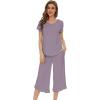 image:imageWiWi Pajamas for Women Viscose from Bamboo Short Sleeve Top and Capri Pants Pajama Set Soft Lounge Pj Sets Nightwear SXXLViolet