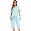 image:imageWiWi Soft Viscose from Bamboo Pajama Set for Women Short Sleeve Top with Capris Pajamas Sets SXXLAqua