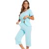image:imageWiWi Soft Viscose from Bamboo Pajama Set for Women Short Sleeve Top with Capris Pajamas Sets SXXLAqua