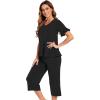 image:imageWiWi Soft Viscose from Bamboo Pajama Set for Women Short Sleeve Top with Capris Pajamas Sets SXXLBlack