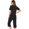 image:imageWiWi Soft Viscose from Bamboo Pajama Set for Women Short Sleeve Top with Capris Pajamas Sets SXXLBlack
