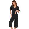 image:imageWiWi Soft Viscose from Bamboo Pajama Set for Women Short Sleeve Top with Capris Pajamas Sets SXXLBlack