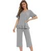 image:imageWiWi Soft Viscose from Bamboo Pajama Set for Women Short Sleeve Top with Capris Pajamas Sets SXXLHeather Grey