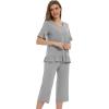 image:imageWiWi Soft Viscose from Bamboo Pajama Set for Women Short Sleeve Top with Capris Pajamas Sets SXXLHeather Grey