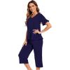 image:imageWiWi Soft Viscose from Bamboo Pajama Set for Women Short Sleeve Top with Capris Pajamas Sets SXXLNavy