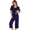 image:imageWiWi Soft Viscose from Bamboo Pajama Set for Women Short Sleeve Top with Capris Pajamas Sets SXXLNavy