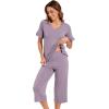 image:imageWiWi Soft Viscose from Bamboo Pajama Set for Women Short Sleeve Top with Capris Pajamas Sets SXXLViolet