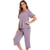 image:imageWiWi Soft Viscose from Bamboo Pajama Set for Women Short Sleeve Top with Capris Pajamas Sets SXXLViolet