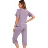 image:imageWiWi Soft Viscose from Bamboo Pajama Set for Women Short Sleeve Top with Capris Pajamas Sets SXXLViolet