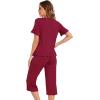 image:imageWiWi Soft Viscose from Bamboo Pajama Set for Women Short Sleeve Top with Capris Pajamas Sets SXXLWine