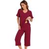image:imageWiWi Soft Viscose from Bamboo Pajama Set for Women Short Sleeve Top with Capris Pajamas Sets SXXLWine