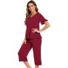 image:imageWiWi Soft Viscose from Bamboo Pajama Set for Women Short Sleeve Top with Capris Pajamas Sets SXXLWine
