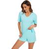 image:imageWiWi Soft Viscose from Bamboo Pajamas for Women Summer Short Sleeve Top with Shorts Pajama Set Pjs SXXLAqua