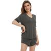image:imageWiWi Soft Viscose from Bamboo Pajamas for Women Summer Short Sleeve Top with Shorts Pajama Set Pjs SXXLIron Grey