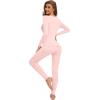 image:imageWiWi Thermal Underwear Set for Women Long Johns Sets Soft Base Layer Pajama Thermals Warm Top amp Bottom SXXLPink