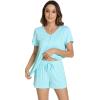 image:imageWiWi Viscose from Bamboo Pajamas for Women Loose Comfy Two Pieces Pj Set Top and Shorts Loungewear SXXLAqua