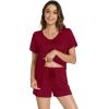 image:imageWiWi Viscose from Bamboo Pajamas for Women Loose Comfy Two Pieces Pj Set Top and Shorts Loungewear SXXLWine Red