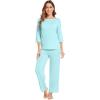 image:imageWiWi Viscose from Bamboo Womens Cute Pajamas Set 34 Sleeve and Crewneck Sets with Drawstring SXXLAqua