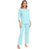 image:imageWiWi Viscose from Bamboo Womens Cute Pajamas Set 34 Sleeve and Crewneck Sets with Drawstring SXXLAqua