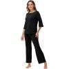 image:imageWiWi Viscose from Bamboo Womens Cute Pajamas Set 34 Sleeve and Crewneck Sets with Drawstring SXXLBlack