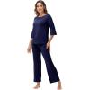 image:imageWiWi Viscose from Bamboo Womens Cute Pajamas Set 34 Sleeve and Crewneck Sets with Drawstring SXXLNavy