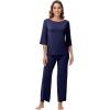 image:imageWiWi Viscose from Bamboo Womens Cute Pajamas Set 34 Sleeve and Crewneck Sets with Drawstring SXXLNavy