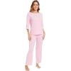 image:imageWiWi Viscose from Bamboo Womens Cute Pajamas Set 34 Sleeve and Crewneck Sets with Drawstring SXXLPink