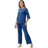 image:imageWiWi Viscose from Bamboo Womens Cute Pajamas Set 34 Sleeve and Crewneck Sets with Drawstring SXXLPrussian Blue