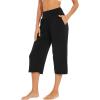 image:imageWiWi Womens Bamboo Viscose Super Soft Capri Wide Leg Yoga Pants Capris Sweatpants Lounge Bottoms with Pockets SXXLBlack