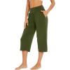 image:imageWiWi Womens Bamboo Viscose Super Soft Capri Wide Leg Yoga Pants Capris Sweatpants Lounge Bottoms with Pockets SXXLDark Army Green