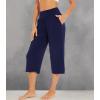 image:imageWiWi Womens Bamboo Viscose Super Soft Capri Wide Leg Yoga Pants Capris Sweatpants Lounge Bottoms with Pockets SXXLNavy